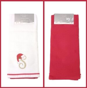 NWT Coronet Home Christmas Kitchen Towel Set | Embroidered Monogram